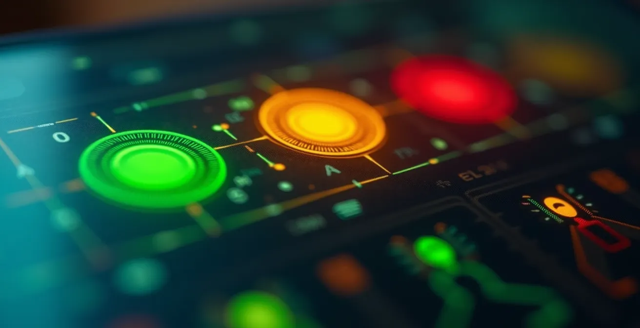 Dashboard con indicatori semaforo verde giallo rosso per decisioni immediate