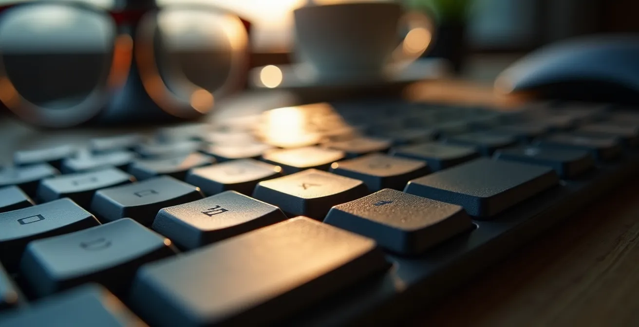 Primo piano macro di una tastiera italiana con focus sulla scrittura creativa dell'oggetto email