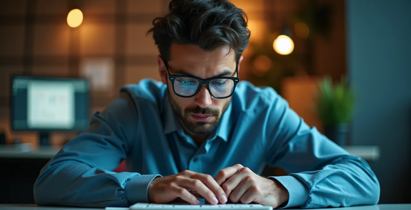 Professionista che configura filtri analytics in un ambiente di lavoro agile