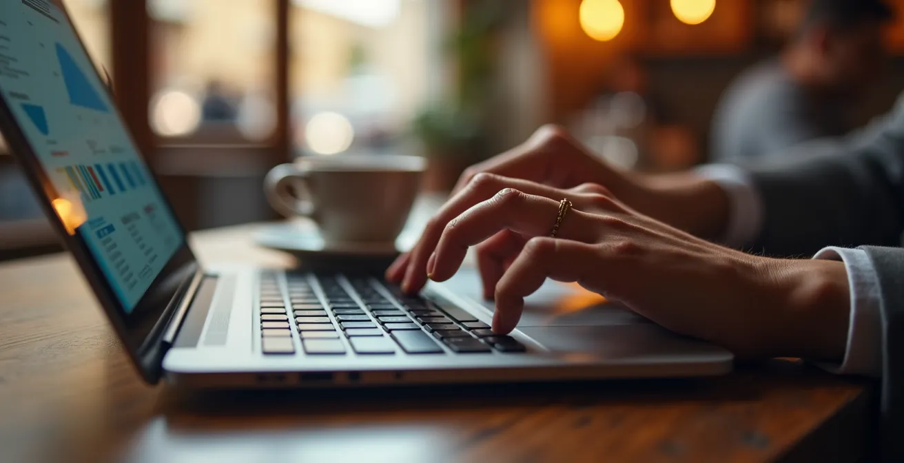 Vista dall'alto di una scrivania italiana con tablet che mostra un form di iscrizione semplificato