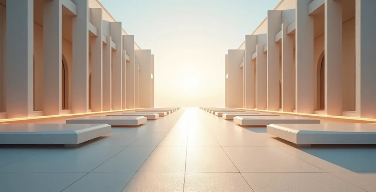 Design elegante di percorso virtuale immersivo con navigazione fluida per fiera B2B