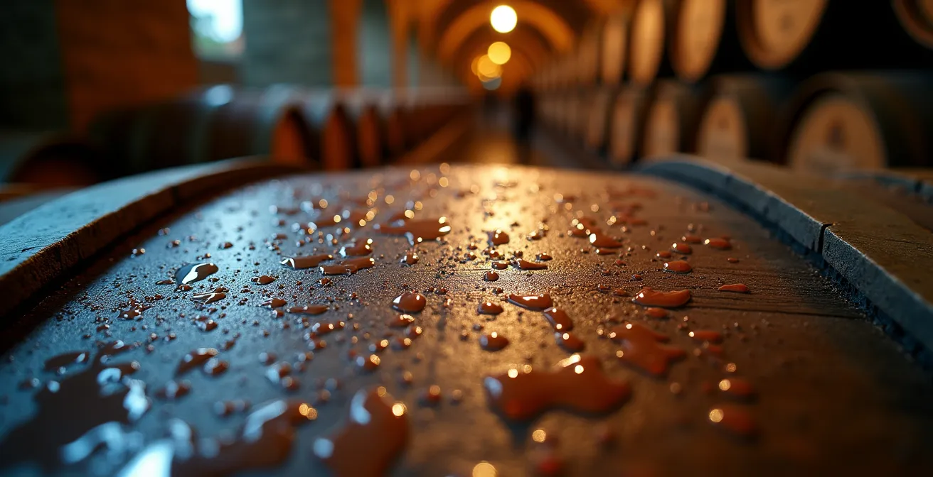 Cantina vinicola toscana con ologrammi di bottiglie fluttuanti e mappe mondiali luminose